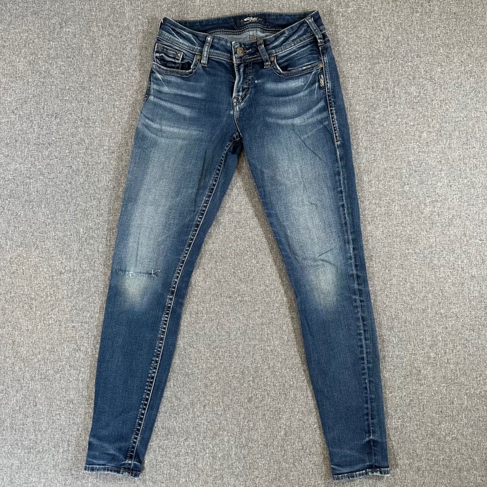 Silver Jeans Co. Jeans Womens 26 Suki Super Skinny Blue L93023SSX492 Distressed